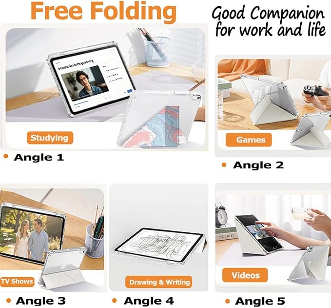 Slim Case for iPad Air 11 M4/M3/M2 &amp 10.9 5th/4th Gen Aqua Blue | Pencil Holder Multi-Angle Y Fold Stand Clear Acrylic Cute Cover Auto Wake-Sleep 2026/2025/2024/2022/2020