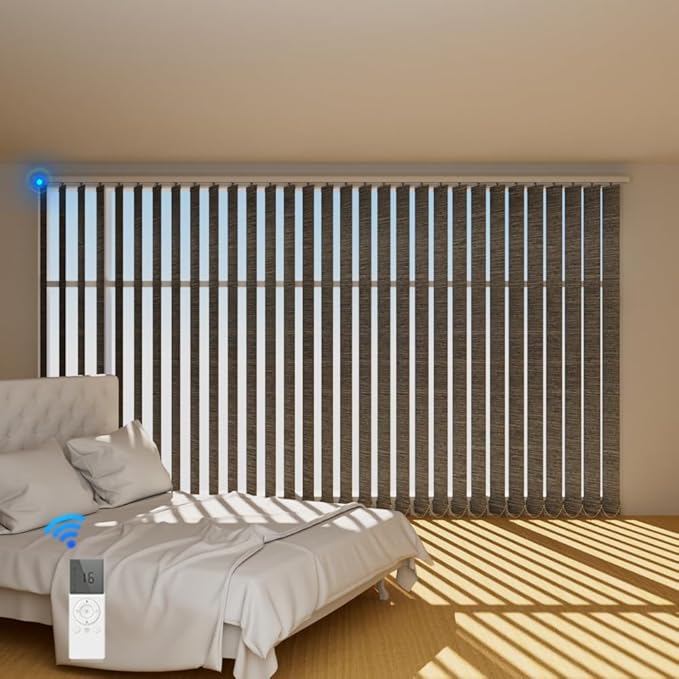 Blindify Motorized Vertical Blinds, Blackout Sliding Door Shades Vertical Shades Remote Control Customize, Coffee