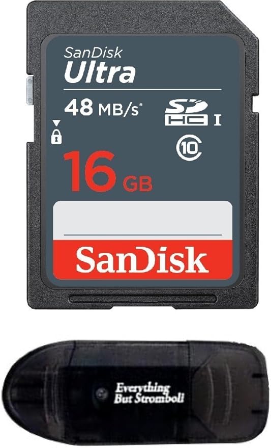 Sandisk 16GB SD SDHC Flash Memory Card works with NINTENDO 3DS DS DSI & Wii Media Kit, Nikon SLR Coolpix Camera, Kodak Easyshare, Canon Powershot, Canon EOS, comes with Everything But Stromboli Reader
