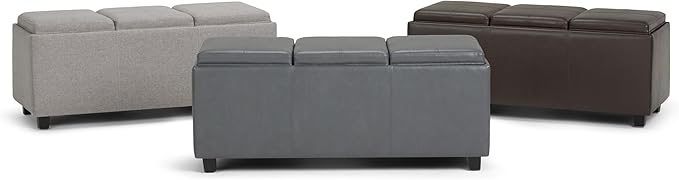 SIMPLIHOME Avalon Storage Ottoman - 42 inch Wide Upholstered Vegan Leather Rectangular Flip-Top Ottoman in Stone Grey, Contemporary Coffee Table Ottoman for Living Room with Hidden Storage