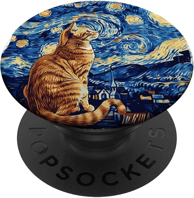 Starry Night Vincent van Gogh Famous Painting Tabby Cat PopSockets Standard PopGrip