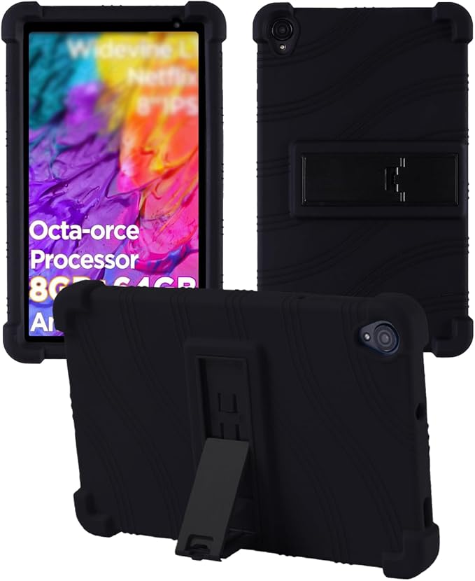 Case for Callsky-Tab Ctab 8 Android Tablet 8 Inch，WUNIAK Shock Proof Lightweight Stand Rubber Shell Protective CoverKids Friendly Soft Silicone Adjustable Stand CoverBlack