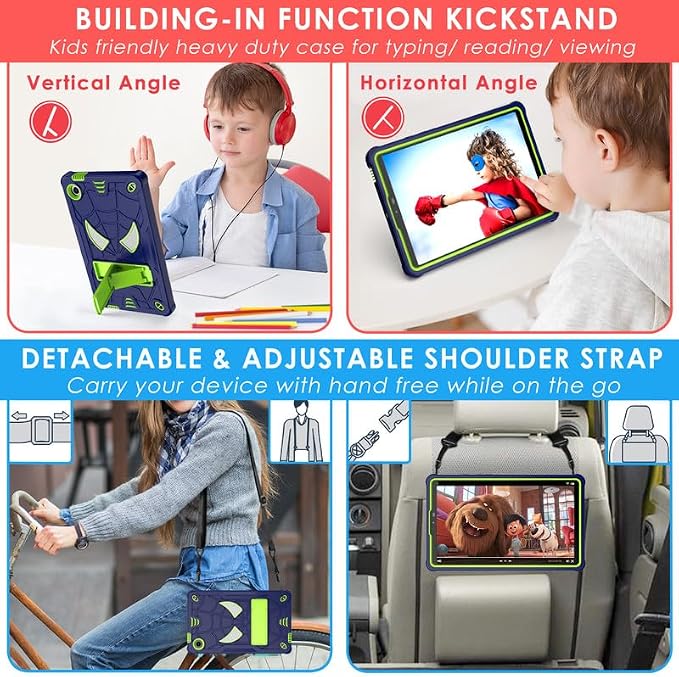 DETUOSI Case for Samsung Galaxy Tab A9 8.7 2023 Tablet (SM-X110/X115/X117) with Shoulder Strap3-Layers Hybrid Heavy Duty Full-Body Shockproof4-Angles Viewing Protective Cover