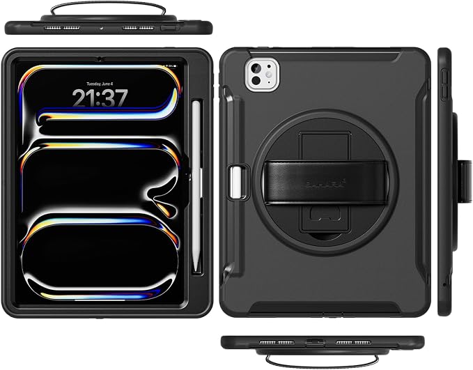 Sahara for iPad Air 11-inch (M4 / M3 / M2) Case - Heavy-Duty Protective Cover with Screen Protector Kickstand &amp Rotating Hand Strap Raider Series