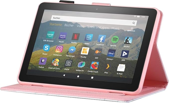 Case for Amazon Fire HD 8 &amp 8 Plus (12th/10th Generation 2024/2022/2020 Release) Pen Holder Premium PU Leather Stand Cover with Smart Auto Wake/Sleep Green Tress
