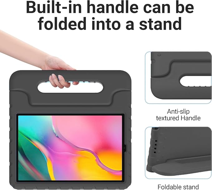 Kids Case for Samsung Galaxy Tab A 10.1(2019 Release)SM-T510/SM-T515 Black | Shockproof Lightweight Soft EVA Ergonomic Handle Foldable Viewing Stand for Kids Daily Use