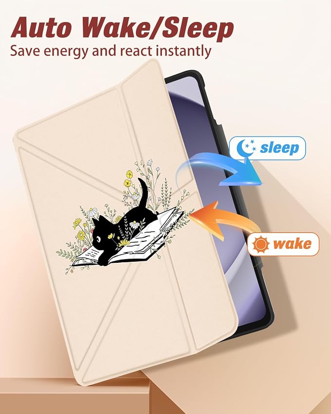 for Samsung Galaxy Tab A9 Plus Case with Pen Holder - for Girls Women Boys Cute Cartoon Cool Anime Kawaii Fun Protector Stand Folio Moon Cat