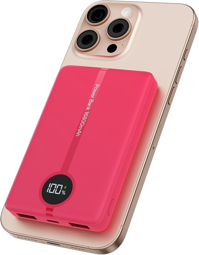 Magnetic Portable Charger, 16800mAh Wireless Power Bank, with 20W USB-C Fast Charging and LED Digital Display Magnetic Battery Pack, Compatible with iPhone 16/15/14/13/12 Full Series (2025)