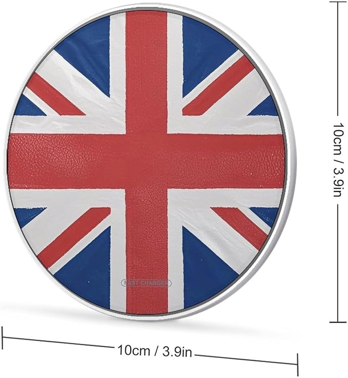 British Flag Wireless Charger Aluminum Alloy Frame 10W Fast Charging Pad with Indicator Light 6mm Thin &amp Portable Wireless Charging Pad for Travel Home Office Desk