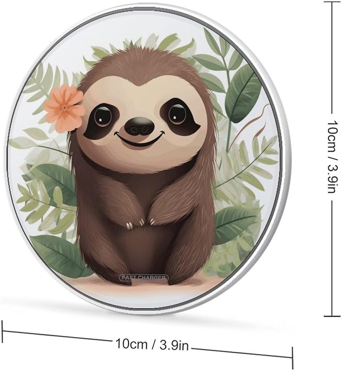 Cute Cartoon Sloth Wireless Charger Aluminum Alloy Frame 10W Fast Charging Pad with Indicator Light 6mm Thin &amp Portable Wireless Charging Pad for Travel Home Office Desk