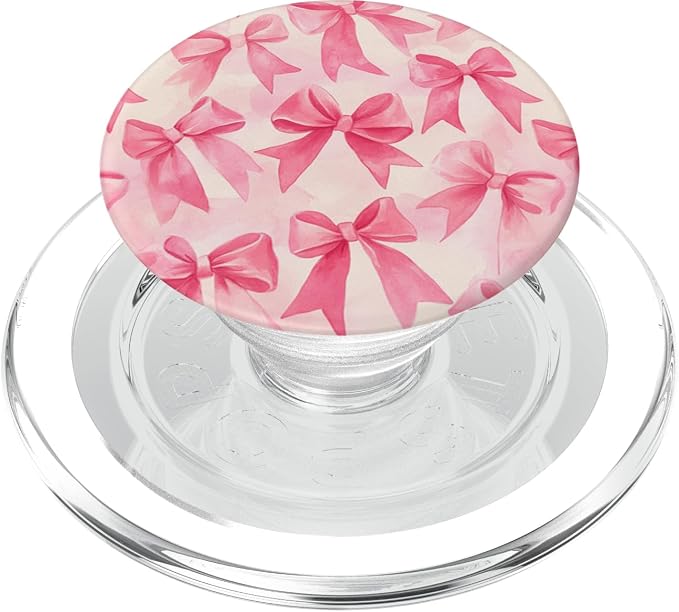 Aesthetic Pink Ribbons And Bows Watercolor Pattern Art PopSockets PopGrip for MagSafe