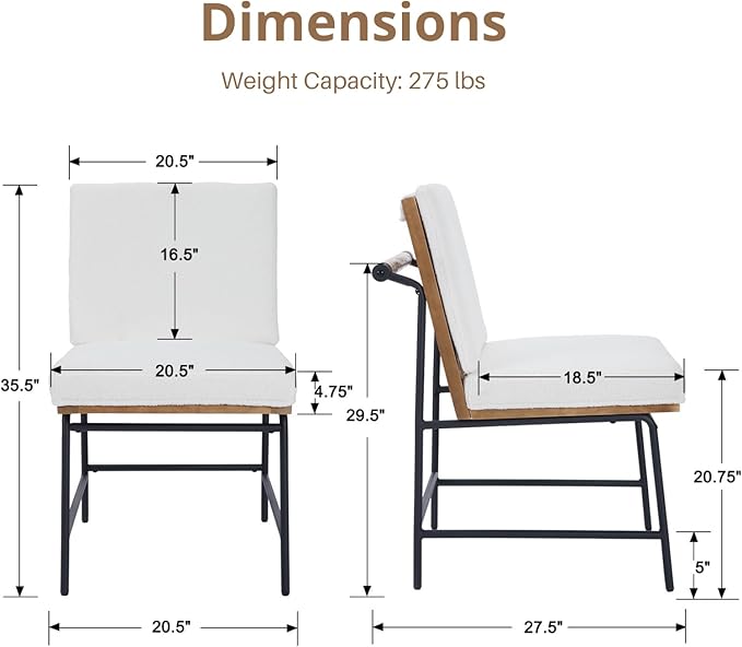 HEAH-YO Modern Dining Chairs Set of 6, Upholstered Sherpa Dining Chairs with Backrests, Armless Dining Room Chairs for Kitchen, Fur White