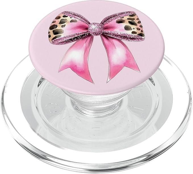 Bow Coquette Cute Pink Bows Aesthetic Hot Pink Leopard Print PopSockets PopGrip for MagSafe