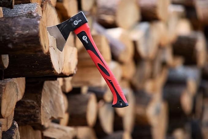 INTERTOOL Hatchet for Chopping Wood and kindling - Small Hand Axe for Camping Firewood - 15” Survival Ax - with Shock-Absorbing Fiberglass Anti-Slip Handle HT-0261