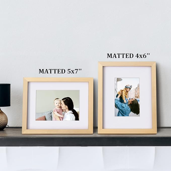 Egofine 8x10 Picture Frame Natural Wood Made of Solid Wood with Plexiglass, Display Pictures 4x6/5x7 with Mat or 8x10 Without Mat, for Tabletop and Wall Mounting Photo Frame