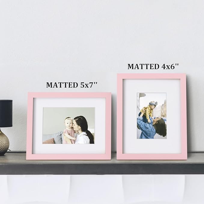 Egofine 11x14 Picture Frame with Plexiglass, Display Pictures 5x7/8x10 with Mat or 11x14 Without Mat for Tabletop and Wall Mounting, Pink