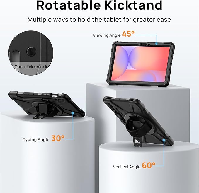 Gerutek Case for Samsung Galaxy Tab S10 FE+/ S10 FE Plus 2025 13.1 Inch Full-Body Drop Protective Case with Screen Protector Pen Holder 360° Rotate Hand Strap &amp StandShoulder Strap Black