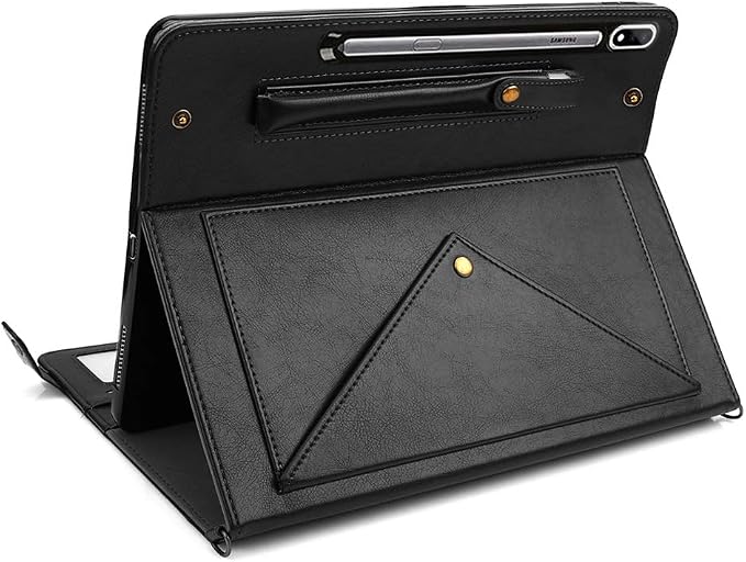 Handbag Case for Samsung Galaxy Tab S10 FE/S9 FE 10.9/S9/S8/S7 11 Techcircle Folio Stand Crossbody Wallet Protective Cover with S Pen Holder &amp Card Slots Hand Strap &amp Shoulder Strap Black