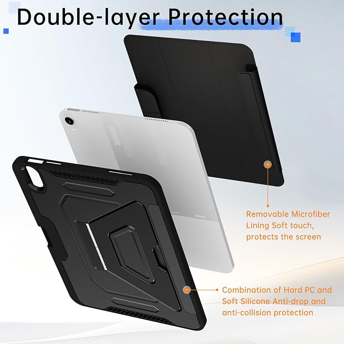 for ipad A16 Caseipad 11th/10th Generation Case 11Inch 2025/10.9 Inch 2022 | with Pencil HolderRemovable Magnetic &amp Trifold Leather Stand CoverMulti-Angle VewingAuto Sleep/Wake (Black)