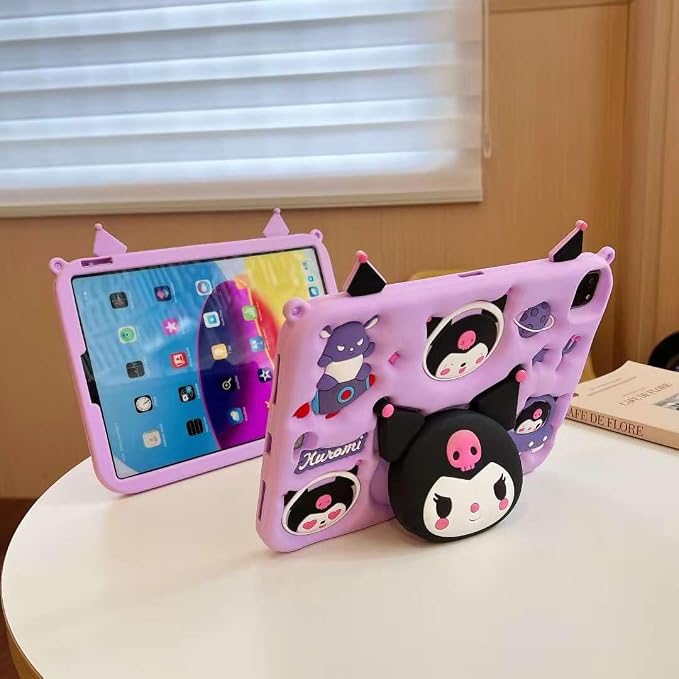 Cartoon Case for iPad mini 1/2/3/4/5 7.9，MONEHOYSY Cute Soft Silicone Kickstand [Drop ProofShock ProofAnti Slip] Back Stand Cover Case for Kids Children Teens Girls Boys (Kitty-1)