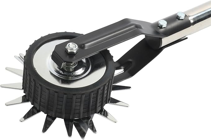 Wheeled Lawn Edger, Hand Garden Edger with Stainless Steel Handle, 26x4.5x15cm, Paint Coated Serrated Blade, for Overgrown Weeds (4 Sections)
