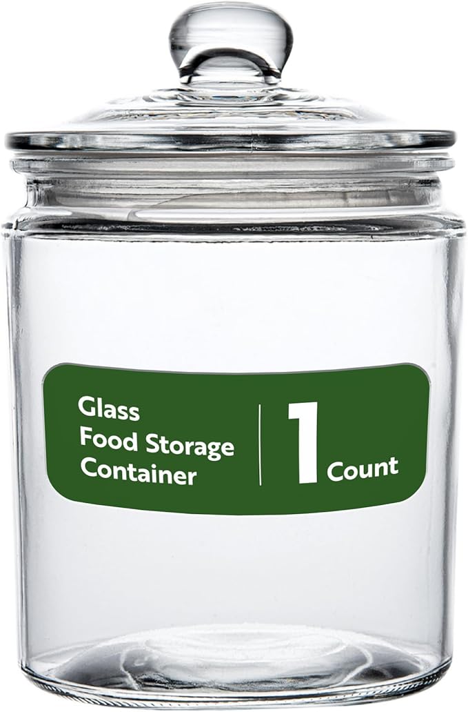 Restaurantware Vetri 0.5 Gallon Glass Storage Jar 1 Dishwashable Glass Cookie Jar - Airtight Seal Wide Opening Clear Glass Candy Jar Knob Handle Lid For Kitchen Laundry Or Storage