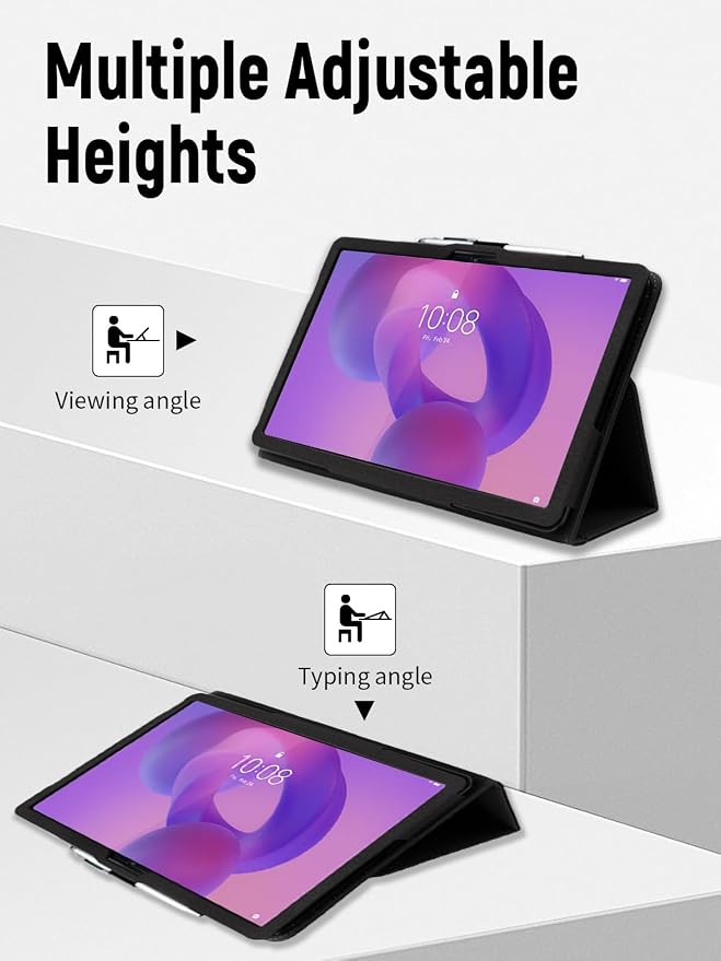 Case for Lenovo Idea Tab Plus 12.1 Inch Tablet 2025 (Black) | PU Leather Folding Cover with Pen Holder and Wrist Strap Business Travel Portable