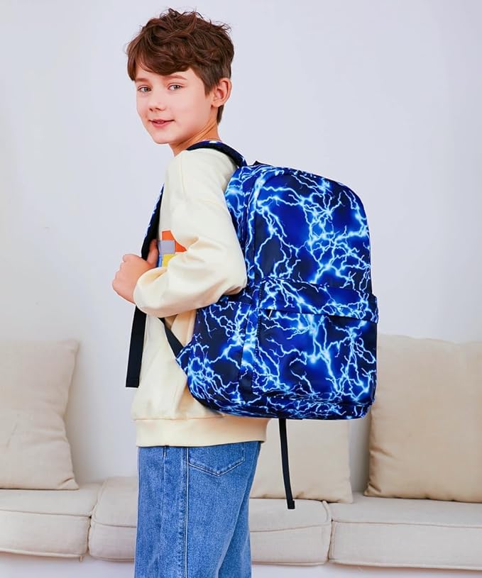 BABUN Backpack for Boys Middle Elementary Set for Kids Bookbag Lightning Laptop School Bags Waterproof With Lunch Box Bag (3-Blue)
