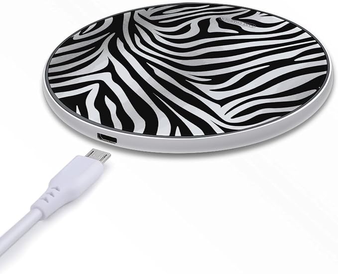 Zebra Print Wireless Charger Aluminum Alloy Frame 10W Fast Charging Pad with Indicator Light 6mm Thin &amp Portable Wireless Charging Pad for Travel Home Office Desk