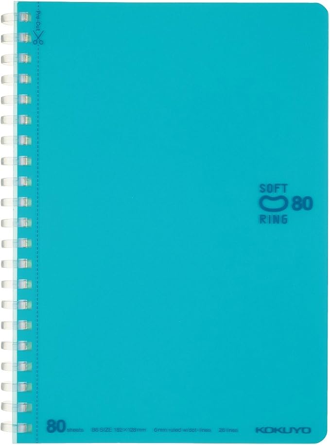 KOKUYO Spiral Lined Notebook, 7.2'' x 5'' Pastel Journal B6 Soft Ring Notebooks with Dot 6 mm Ruled, 80 Sheets, Light Blue 1 Subject Notebook, Note Taking for School. Japan Import (SU-SV348BT-LB)
