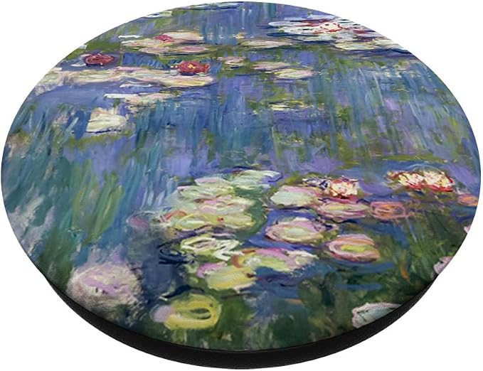 PopSockets Monet's Water Lilies Modern Art Impressionism Painting Phone Grip - Black - Compatible with Smooth Hard Plastic Phone Cases
