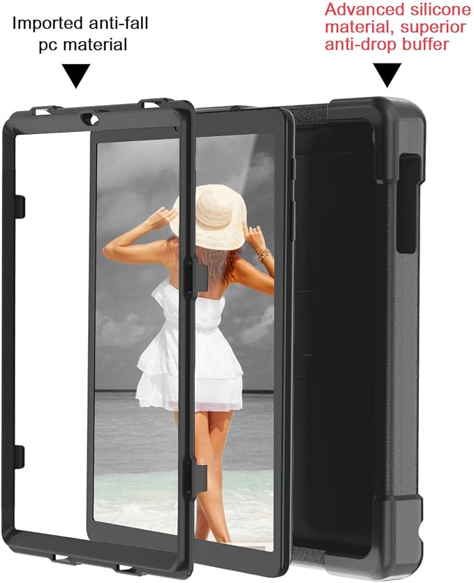 AKABEILA Compatible with Amazon Fire HD 8 2020/2022 Tablet Case，Rugged Kids Case with Stand Lightweight Shockproof Kids Friendly Tablet Cover Black