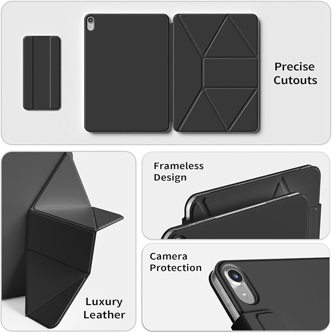 Magnetic Case for iPad Air 11 M4/M3/M2 iPad Air 5th/4th Gen 10.9 | Slim Detachable Magnetic Stand Case with 20+ Viewing Angles Hidden Pencil Holder Auto Wake/Sleep Black
