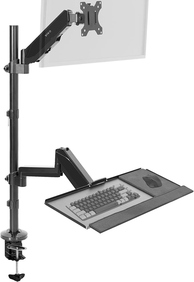VIVO Sit-Stand Height Adjustable Pneumatic Spring Arm Keyboard Tray Desk Mount for 1 Screen up to 32 inches STAND-SIT1B
