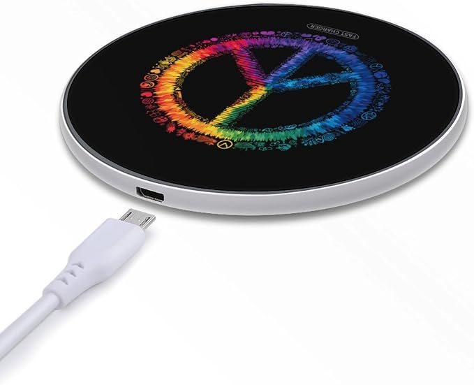 Peace Sign Tie-Dye Wireless Charger SlimWireless Charging Pad Anti-Slip Charger Mat for Men Women