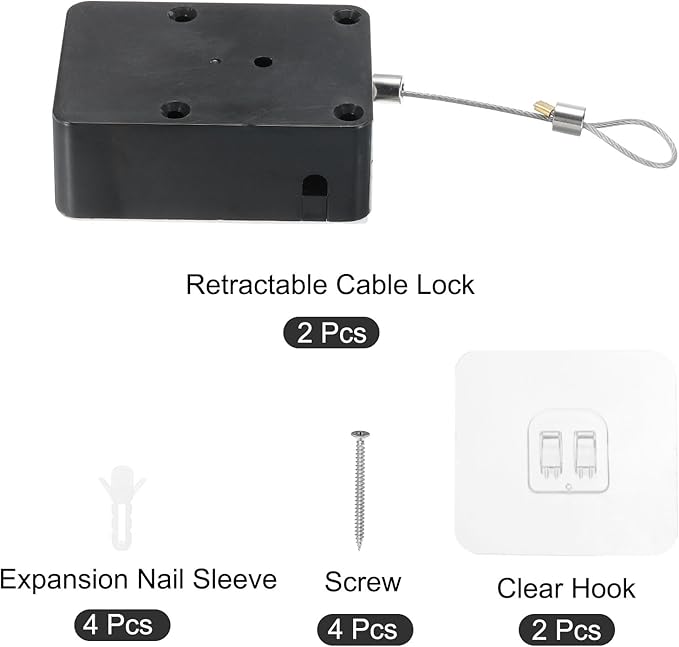 MECCANIXITY Punch Free Automatic Sensor Door Closer 78.7" Retractable Cable Lock for Home Office Doors 1500g 2Set Black with Adhesive Sticker Hook Screw Expansion Nail Sleeve