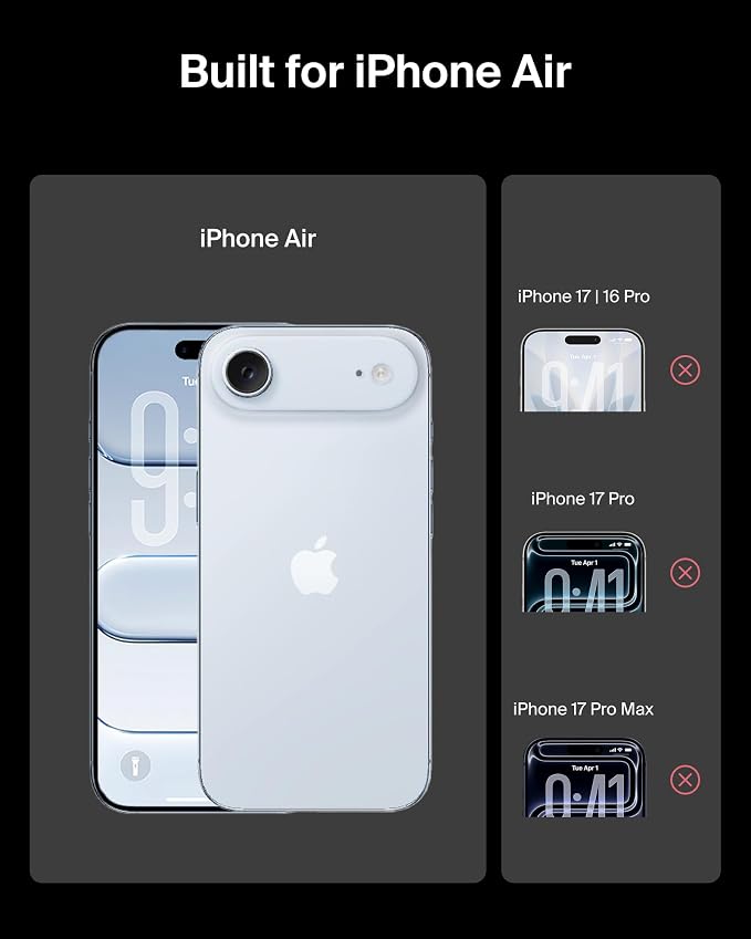 Belkin ScreenForce UltraGlass 2 Screen Protector for iPhone Air 25X Stronger Glass Scratch-Resistant &amp Impact Protection Easy Align Tray for Bubble-Free Application Made with Recycled Glass