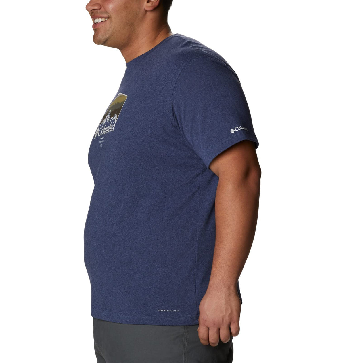 Columbia Men's Thistletown Hills Graphic Short Sleeve, Dark Mountain Heather/Hikers Graphic, Medium