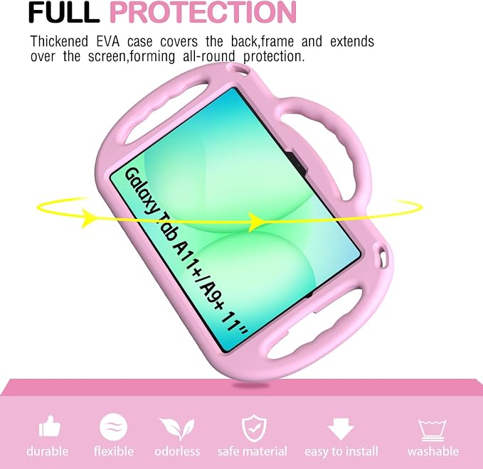 Kids Case for Samsung Galaxy Tab A11+ Plus/A9+ Plus 11 Inch Case with Strap Shockproof Lightweight Handle Stand 2025/2023 Model with Lanyard Black