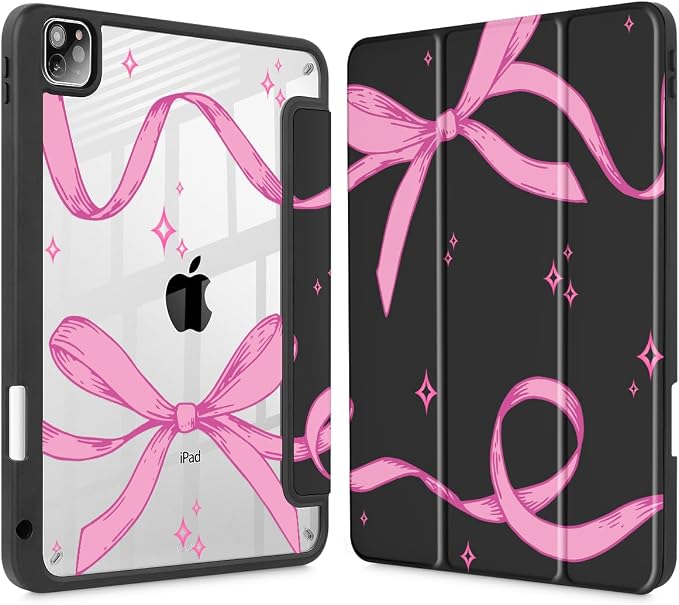 Tuiklol for iPad Pro 11 Inch 4th / 3rd / 2nd / 1st Gen (2022 2021 2020 2018) Case -Built-in Pencil Holder Shockproof Cover Clear Transparent Back Shell with Auto Wake/Sleep Black Flower