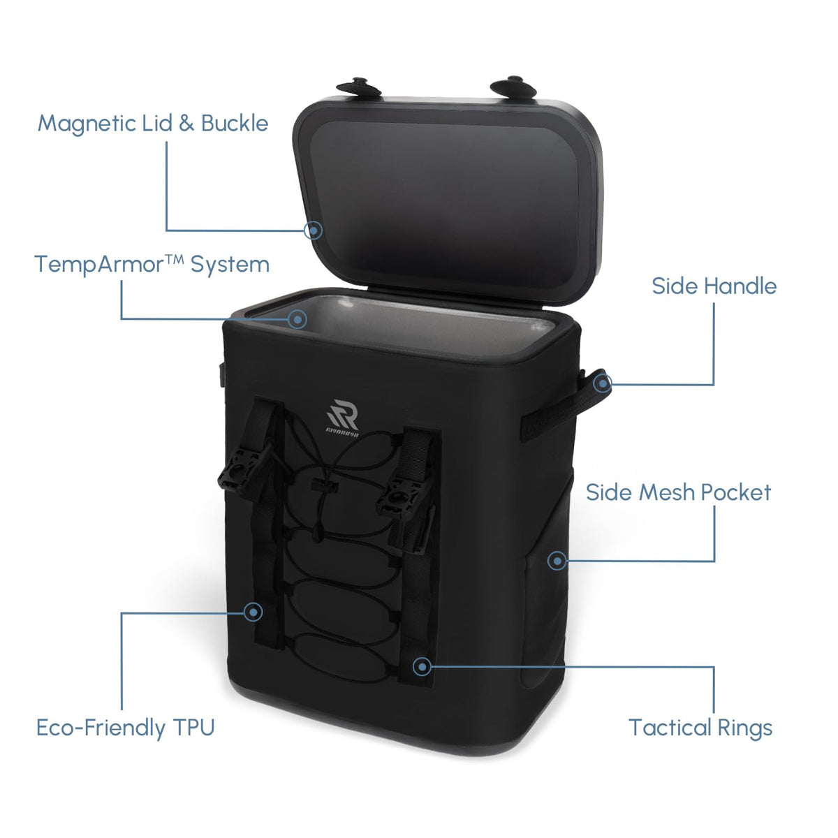RIVONOVA Premium Zipperless Magnetic Kayak Cooler Backpack Black