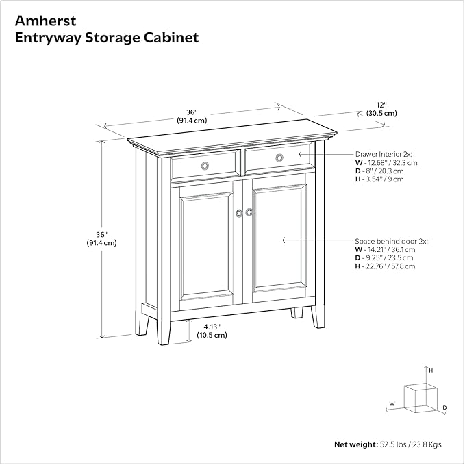 SIMPLIHOME Amherst 36-inch Wide Transitional-Style Storage Cabinet in Black with Drawers and Adjustable Shelves for Entryway or Living Room