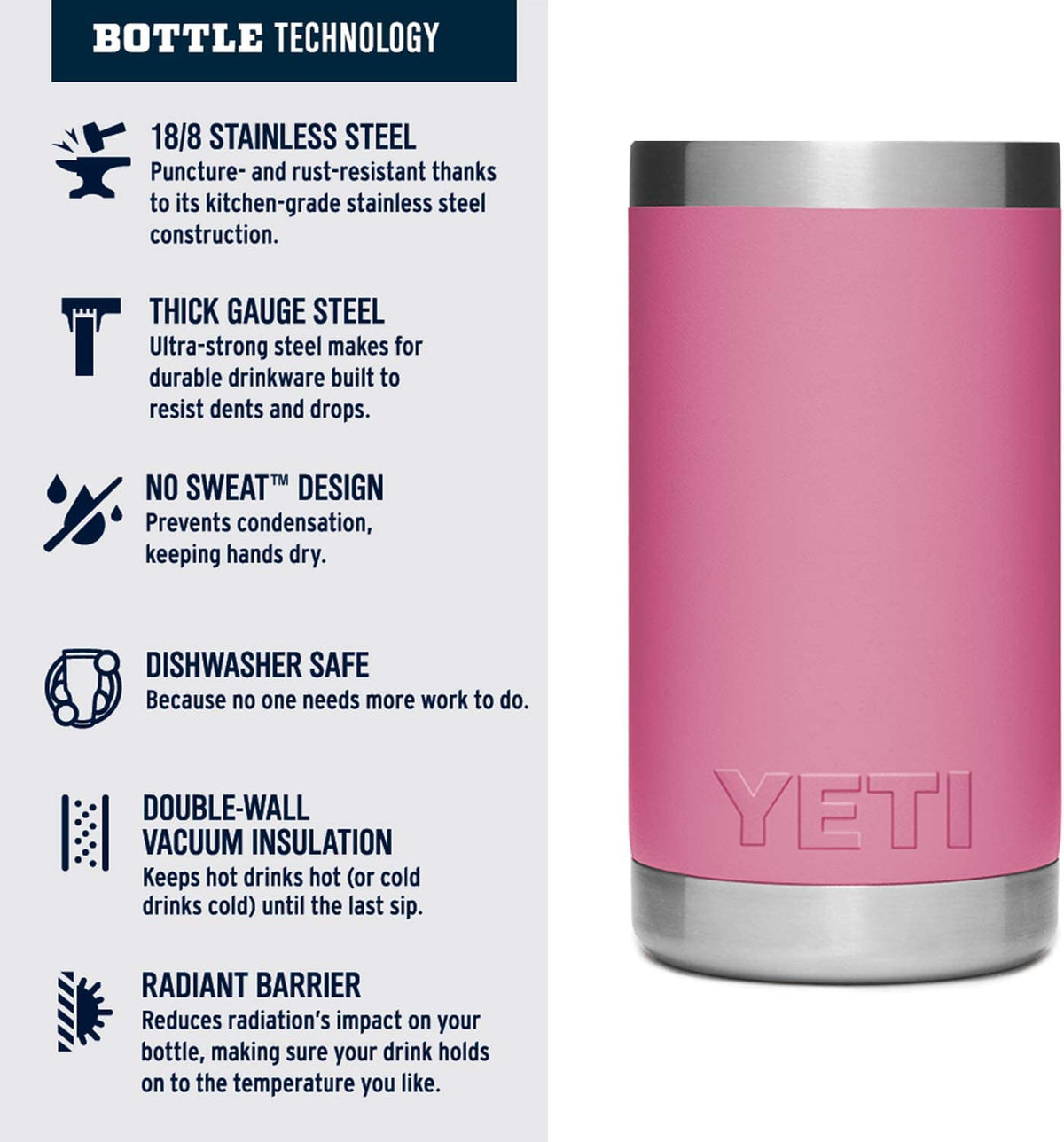 YETI Rambler Jr. 12 oz Kids Bottle, with Straw Cap, Harbor Pink