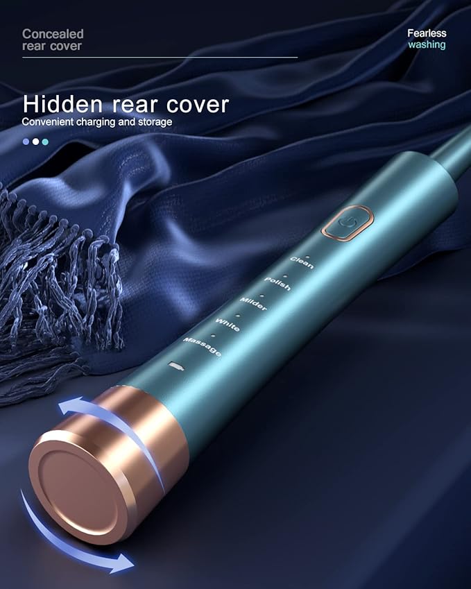 AJELU USB Rechargeable Sonic Electric Toothbrush for Adults, Powered Motor High Vibration Teeth & Gum Care, Soft Dupont Brush Heads, 2 Minutes Timer 5 Modes, Green