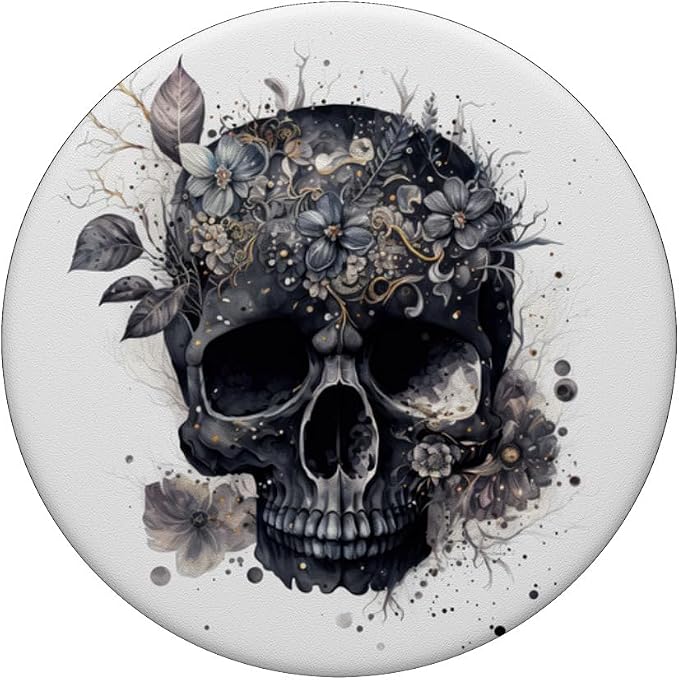 Floral Skull Graphic for Women Birthday Unique Black Skull PopSockets Adhesive PopGrip