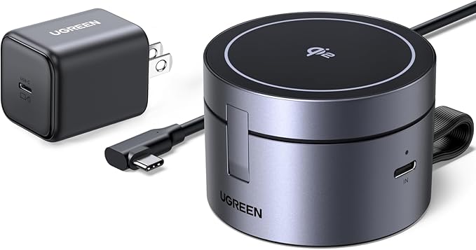 UGREEN Qi2 15W 3-in-1 MagSafe-Compatible Foldable Wireless Charging Station | Compact &amp Adjustable DesignCharging Stand for iPhone 17-12 series Apple Watch and AirPods Include 45W Charger