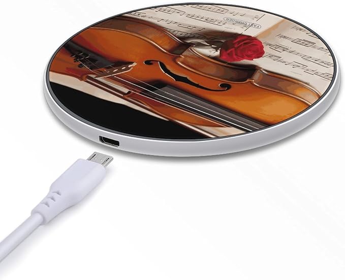 Violin Sheet Music Wireless Charger 10W Fast Charging Pad Anti-Slip Qi Certified Wireless Charging Pad Charging Station Portable Phone Charger for All Wireless Charging Smartphone