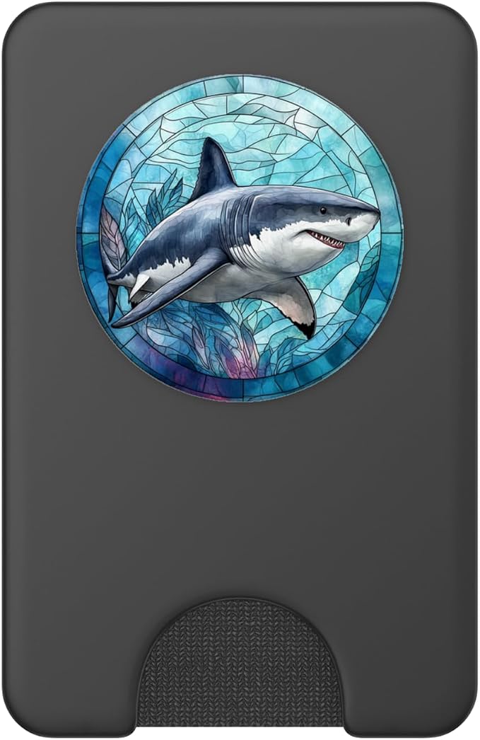 Stained Glass Mosaic Ocean Great White Shark PopSockets Adhesive PopGrip
