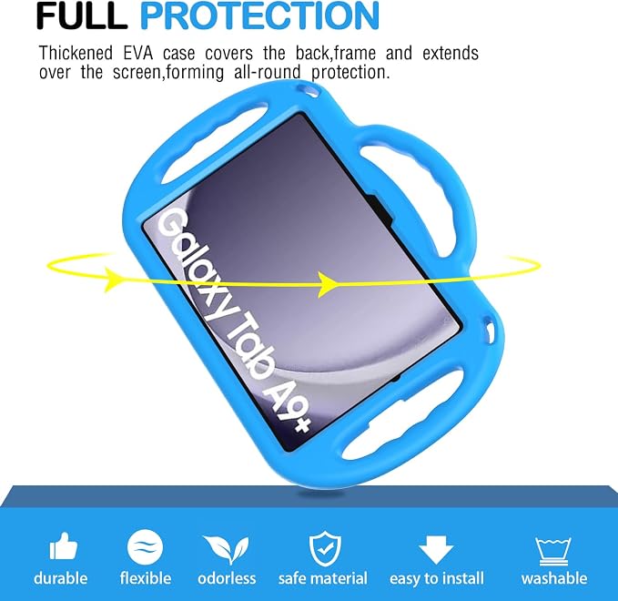 Kids Case for Samsung Galaxy Tab A11+ Plus/A9+ Plus 11 Inch Case with Strap Shockproof Lightweight Handle Stand 2025/2023 Model with Lanyard Black
