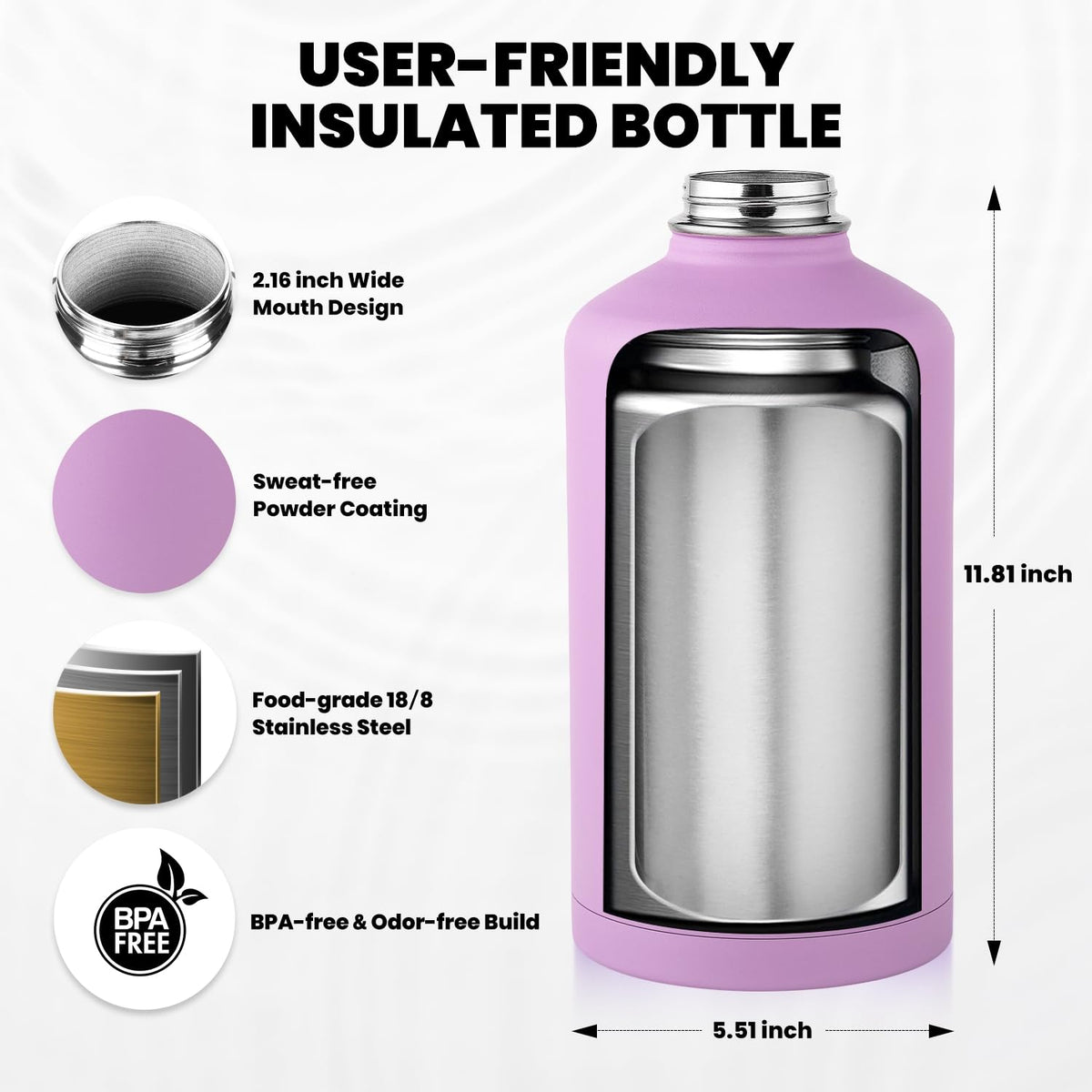 RAYMYLO One Gallon Water Bottle Insulated 128 oz, Stainless Steel